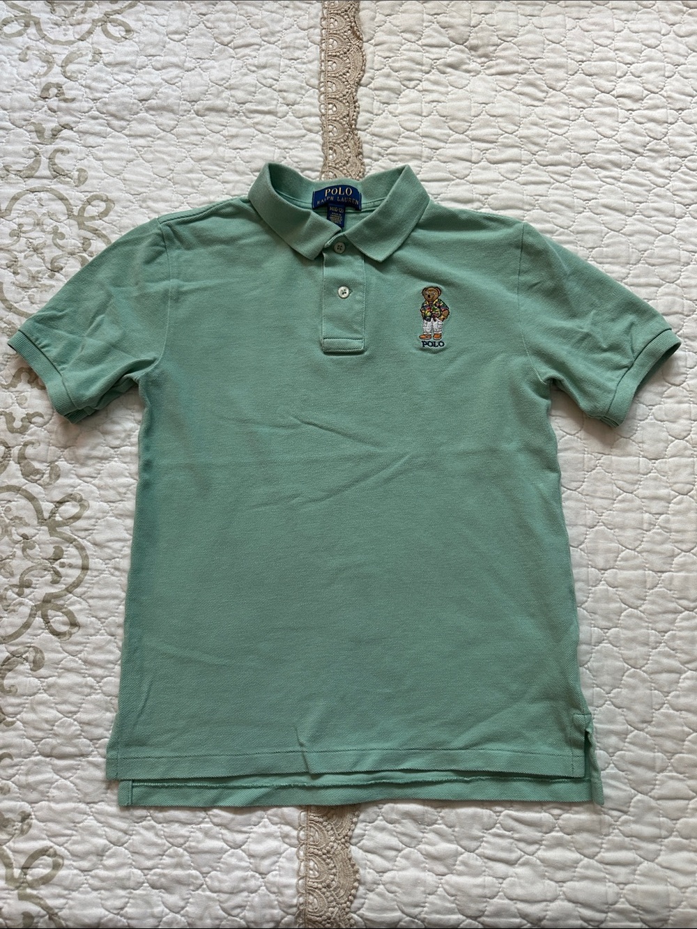 Polo Bear Ralph Lauren Shirt Kids Size M 10-12 Mint Green Pique Knit Polo Bear